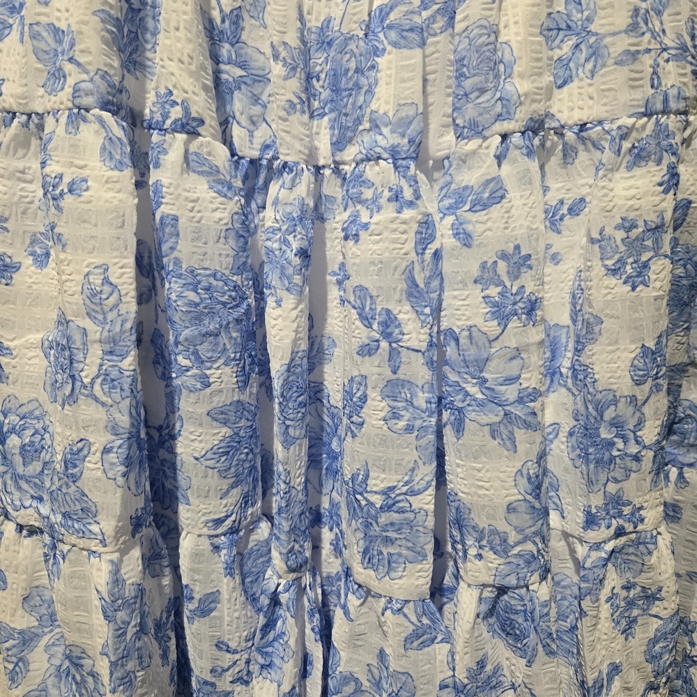 Trixxi Blue and White Floral Mini Dress Puff Sleeve Lined Size Small - Picture 8 of 9